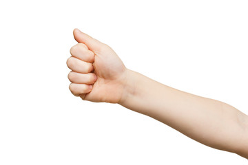 Hand gesture, kid clenched fist, ready to punch