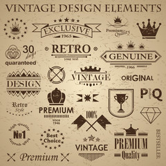 Set of labels. Vintage design elements. Retro grunge effect