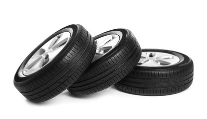 Car tires on white background