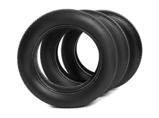 Car tires on white background