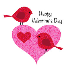cute valentine birds in pink glitter heart