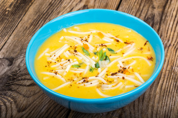 Vegetable soup puree with pumpkin and pasta