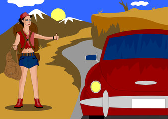 A girl goes hitchhiking