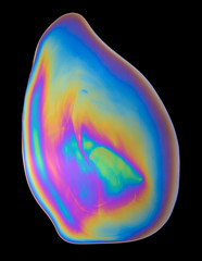 Uniq rainbow vivid oil film spill isolated on black background