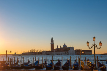 Fototapeta na wymiar Venice Italy gondolas at sunrise