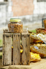 Almonds in a closed jar under sunny day