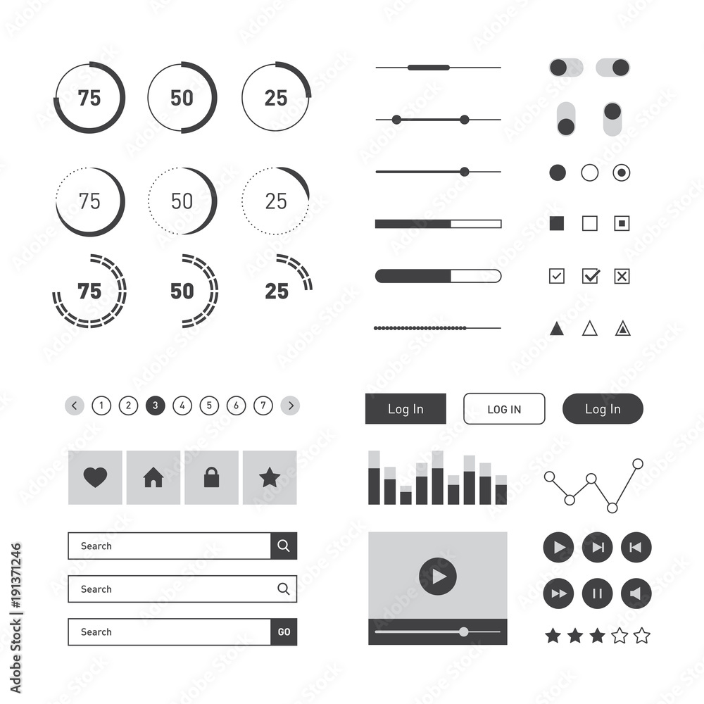 Poster flat ui kit template for website, mobile and business with icons.