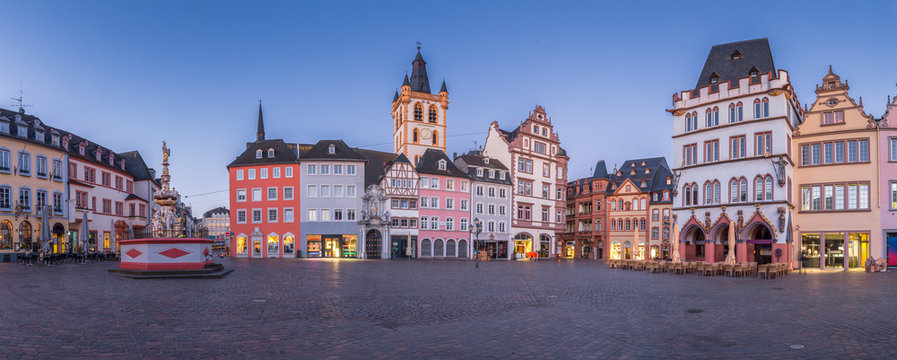 Twilight panorama of the historic city of Trier, Rheinland-Pfalz, Germany