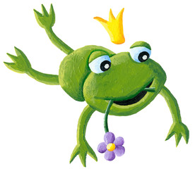 Cute little frog prince jumping