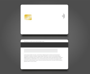 Banking chip credit card realistic mockup. Clear plastic card template.