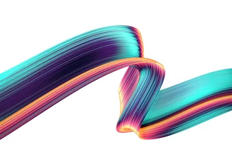 Crédence de cuisine en verre imprimé Vague abstraite Abstrait de rendu 3D. Formes torsadées colorées en mouvement. Art numérique généré par ordinateur pour affiche, flyer, fond de bannière ou élément de conception. Ruban de feuille holographique sur fond blanc.