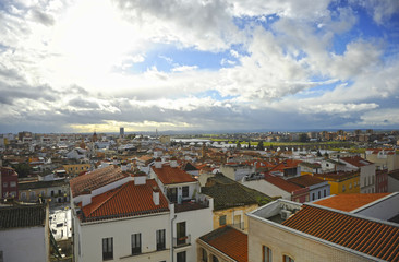 Fototapeta na wymiar Panoramic view of the Badajoz city and the Guadiana river from the Alcazaba, Extremadura, Spain