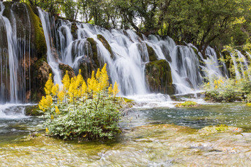 Jiuzhaigou National Park  panorama landscape and waterfalls