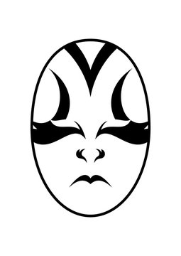 Tribal sad japanese actor mask. Drama kabuki face