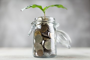 Coins in a glass jar