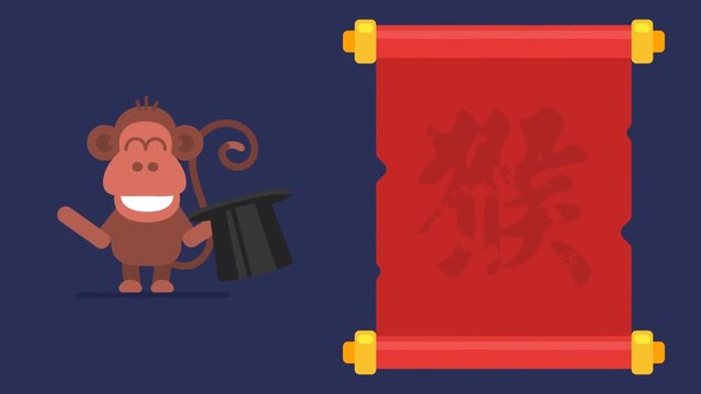 Hieroglyph Monkey Scroll Funny Animal Character Chinese Horoscope