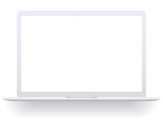 White open laptop with blank screen isolated on white background. Laptop mockup vector illustration - obrazy, fototapety, plakaty