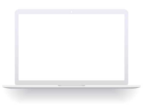 White open laptop with blank screen isolated on white background. Laptop mockup vector illustration