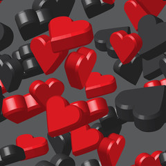 Red Black Hearts Seamless Pattern