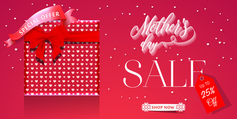 Naklejka premium Mothers day sale 25% off banner template for social media advertising, invitation or poster design.