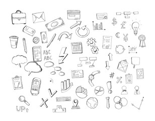 Hand drawn finance and business doodle design elements isolated on white