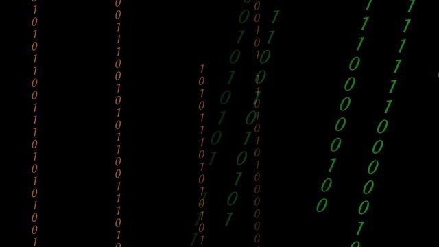 Abstract Binary Digital Code in colors, on black background