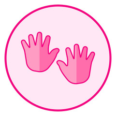 Palm prints. Pink baby icon on a white background, line art vector design.