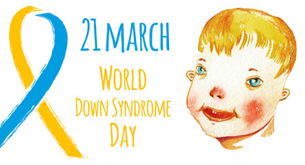 Down syndrome day hand drawn watercolor illustration with boy