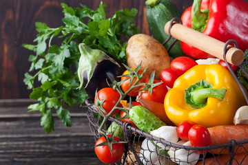 Basket with assortment of fresh vegetables.