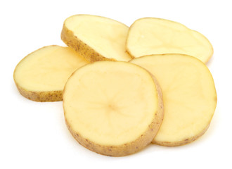 Sliced yellow potatoes isolated on white background