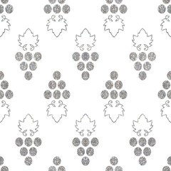 Fototapeta premium Silver textured seamless pattern of grapes