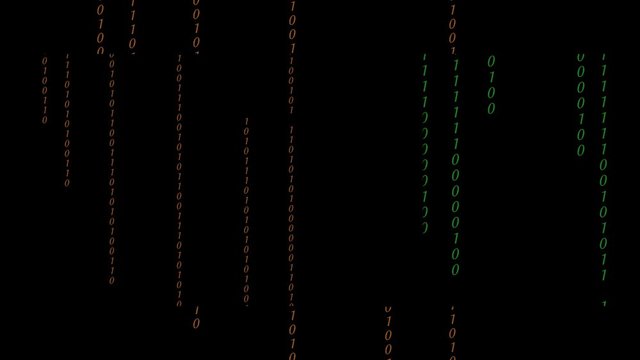 Abstract Binary Digital Code in colors, on black background