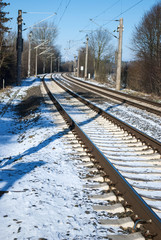 Bahngleise im Winter, Zugverkehr in Schleswig-Holstein, Deutschland 