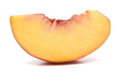 Ripe peach fruit slice isolated on white background cutout