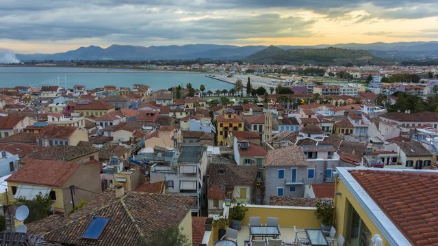 4K Timelapse panoramic view from above Nafplio city, Greece
