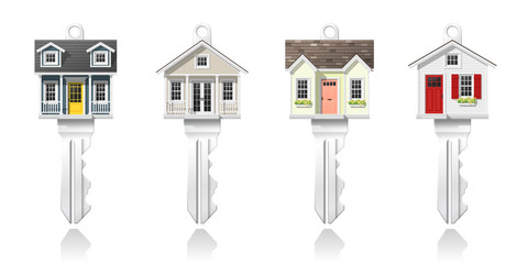 Set of small house keys isolated on white background , vector , illustration