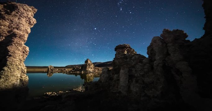 Amazing Milky Way timelapse in Night Sky Over Mono Lake, California. 3 axis motion controlled astrophotography time-lapse