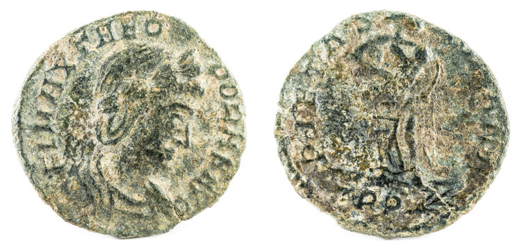 Ancient Roman copper coin of Theodora.