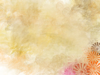 Watercolor Textured Background with Spring Flowers in Corner