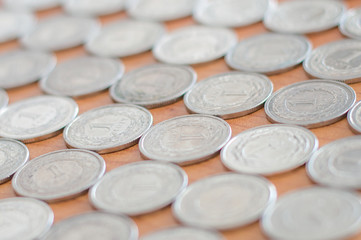 Polish currency 1 zloty coins as background.