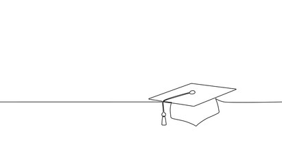 Single continuous line art graduation cap. Celebration ceremony master degree academy graduate design one sketch outline drawing vector illustration