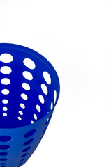 Empty Moderrn Blue Plastic Trash Can with Holes isolated on White Background