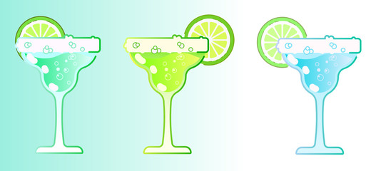 Cocktail margarita, glass, lemon. Set.