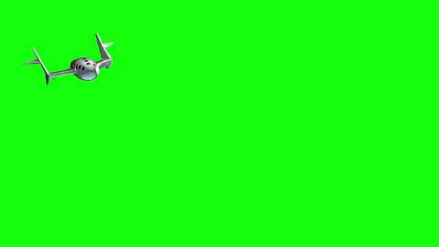 Fictional spaceplane, green chroma key. Concept of spaceship for space tourism. 3d animation.