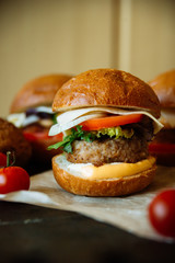 Homemade hamburger with fresh vegetables