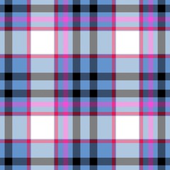 Tartan seamless plaid pattern in blue, pink, black and white