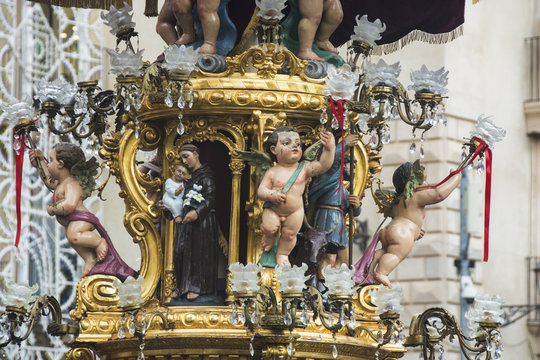 detail of candelora of the feast of santa agata in Catania, Sicily