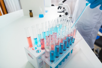 Transparent glass vials putting in stand