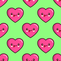 seamless pattern of smiling hearts on green background vector wallpaper textile Illustration EPS Valentine s Day