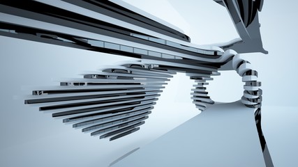 Abstract white and black parametric interior with window. 3D illustration and rendering.
